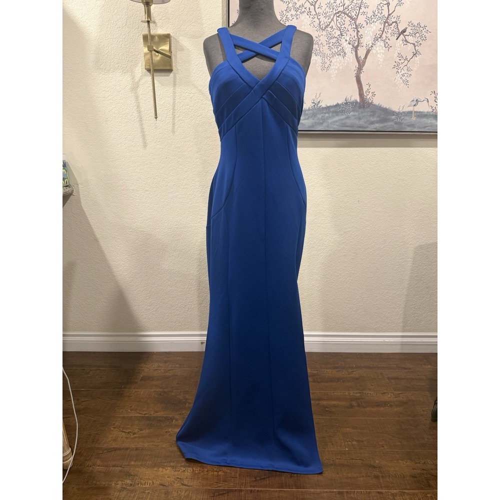 Emerald Sundae Blue Long‎ Sheath Dress V-Neck Strappy Zipper Size L